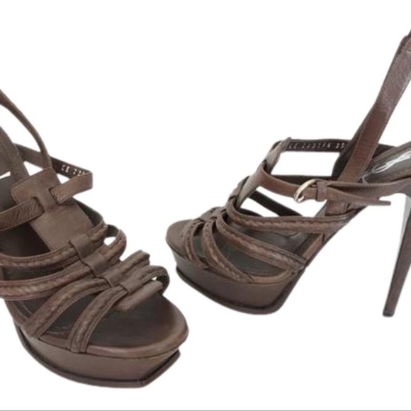 YSL Tribute Ysl T-strap Leather Platform Sandals - Picture 7 of 7